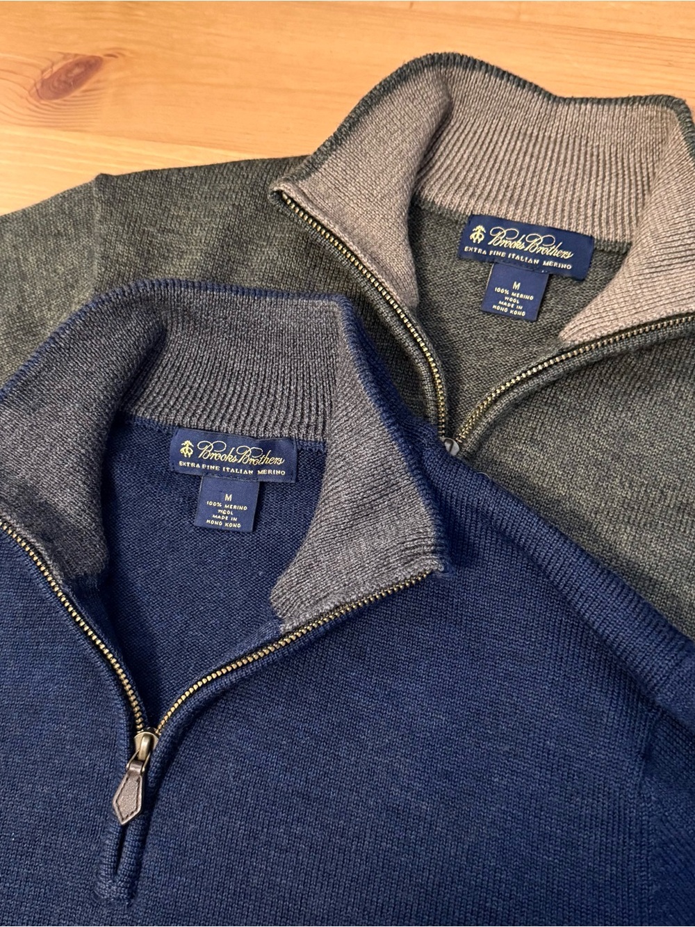 Lot of 2 Brooks Brothers 100% Extra Fine Italian Merino Wool 1/4 Zip Sweaters